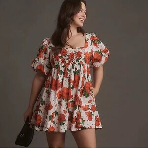 Anthropologie Maeve Square Neck Smocked Babydoll Dress